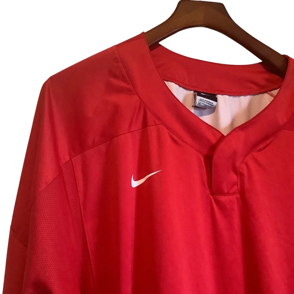 Nike Men Red Long Sleeve V-Neck Training Fall Pullover Jacket 3XL Zipper Pockets